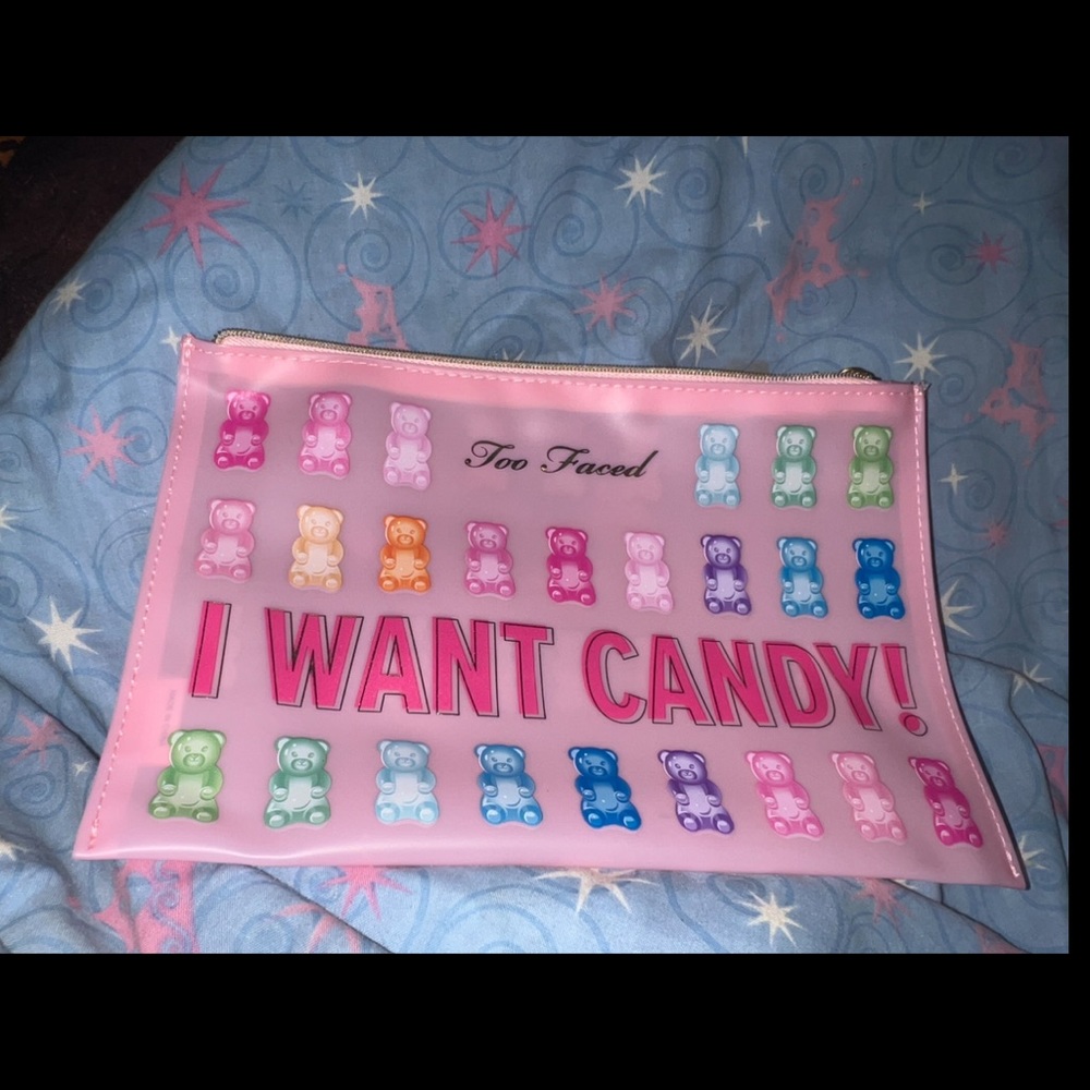 i want candy too faced makeup bag